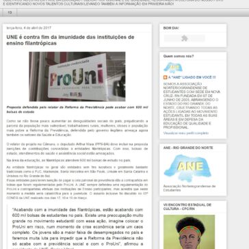 UNE é contra fim da imunidade das instituições de ensino filantrópicas – A “ane” ligada em você